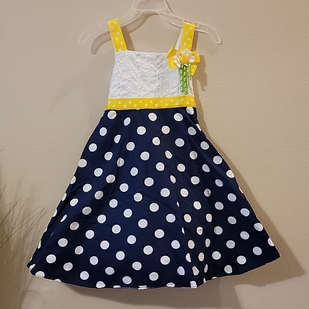 GOOD LAD OF PHILADELPHIA NAVY & WHITE POLKA DOT SLEEVELESS SUMMER DRESS, SIZE 4